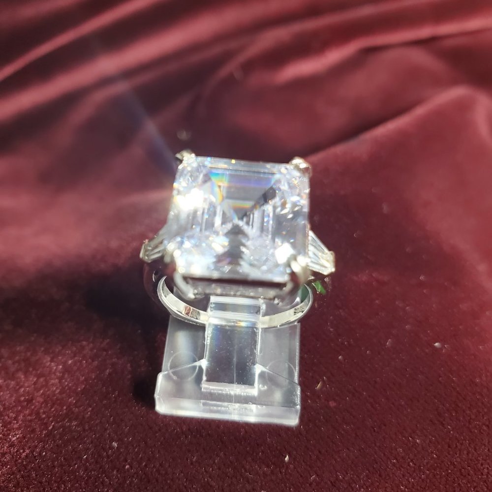 Monica Asscher Cut 9.5 carat CZ Engagement Statement Ring 925 Sterling Silver - Picture 14 of 16